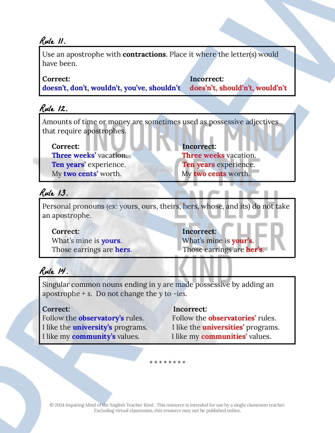 High School Grammar Practice Worksheet On Apostrophe Rules Made By Teachers