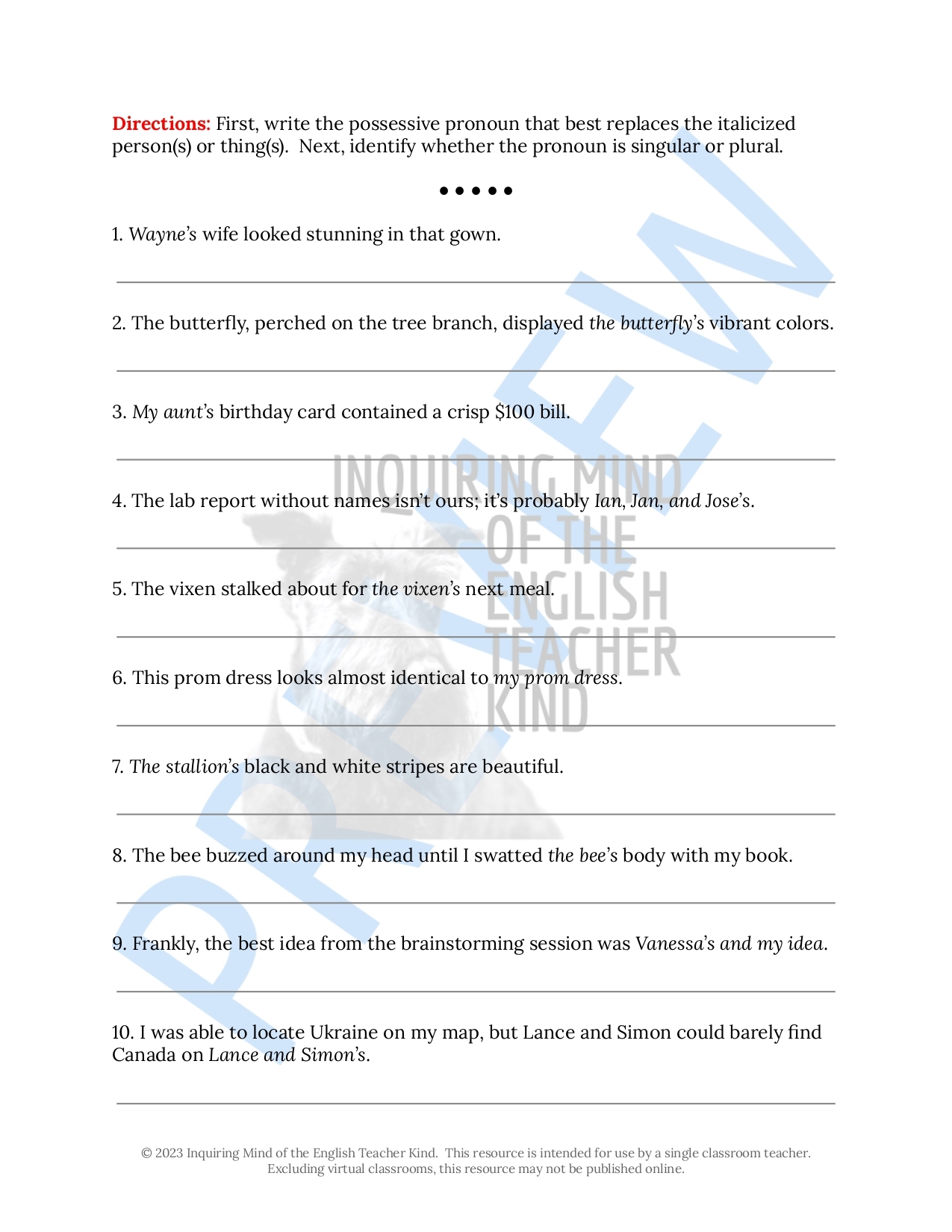 High School Grammar Practice Worksheet On Possessive Pronouns Made By Teachers High School Grammar Practice Worksheet On Possessive Pronouns Made By Teachers