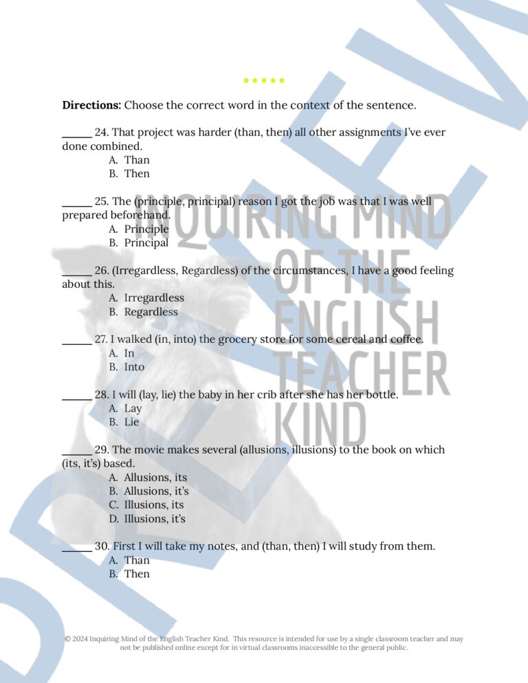 High School Grammar Practice Worksheet On Word Usage Errors Made By Teachers