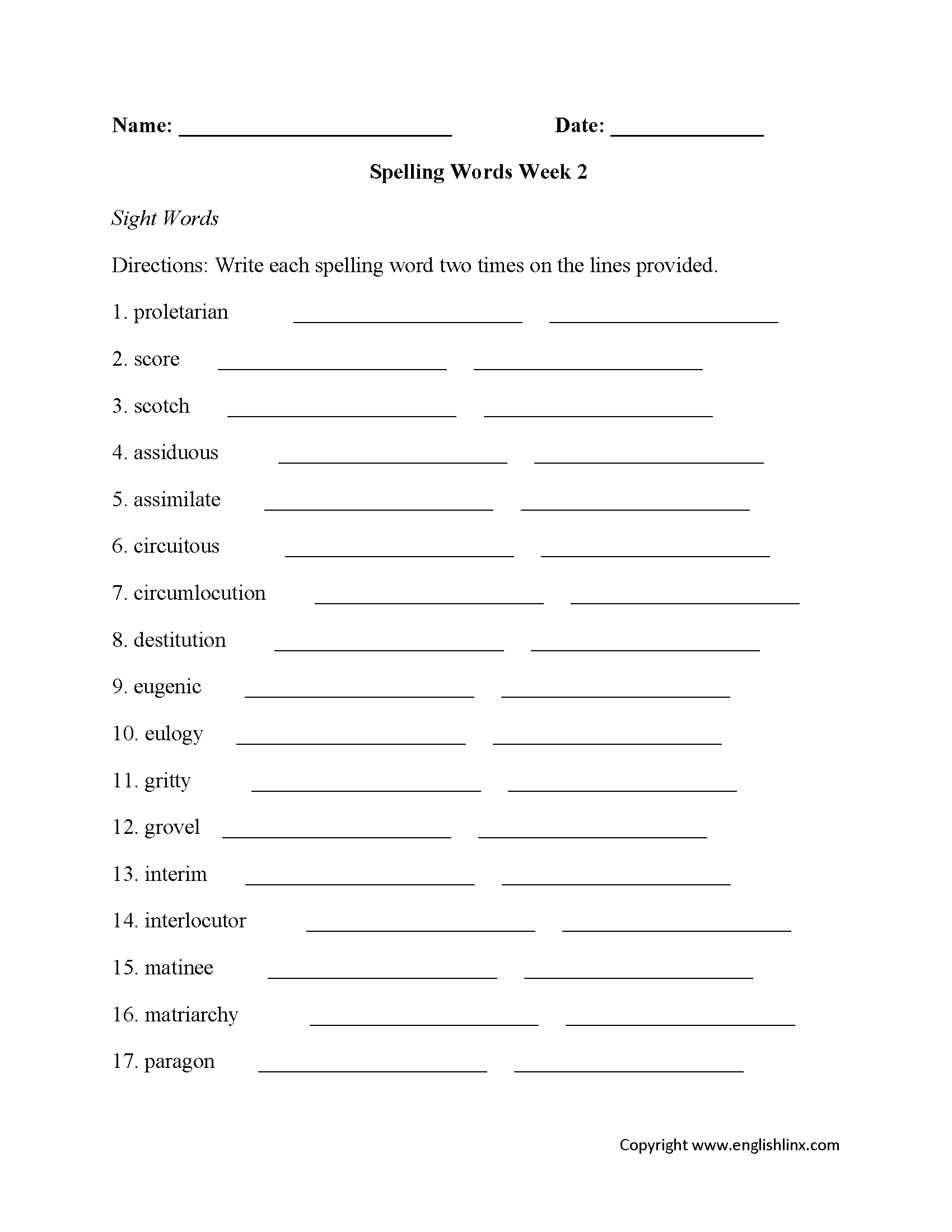 High School Spelling Worksheets Advanced Spelling Word Practice