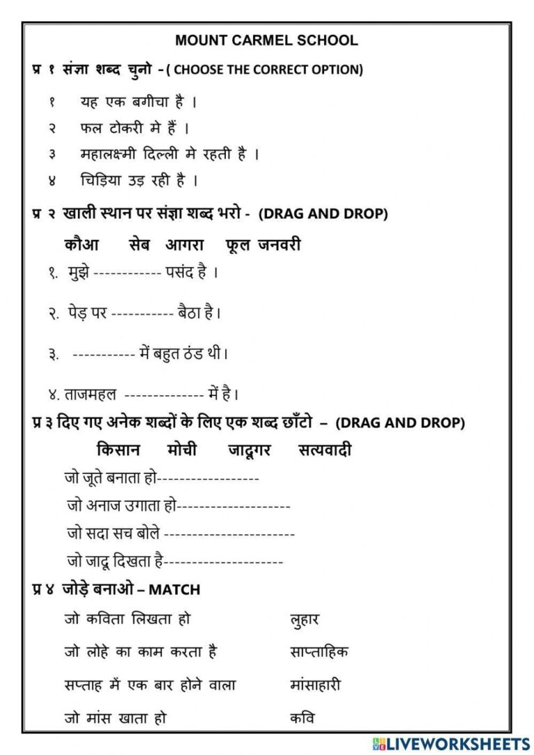 Hindi Grammar Free Interactive Worksheets 728088