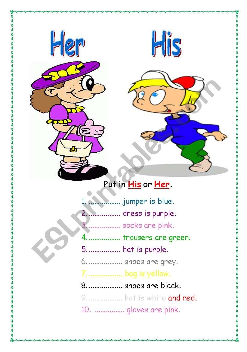 His Her ESL Worksheet By Servy His Her ESL Worksheet By Servy