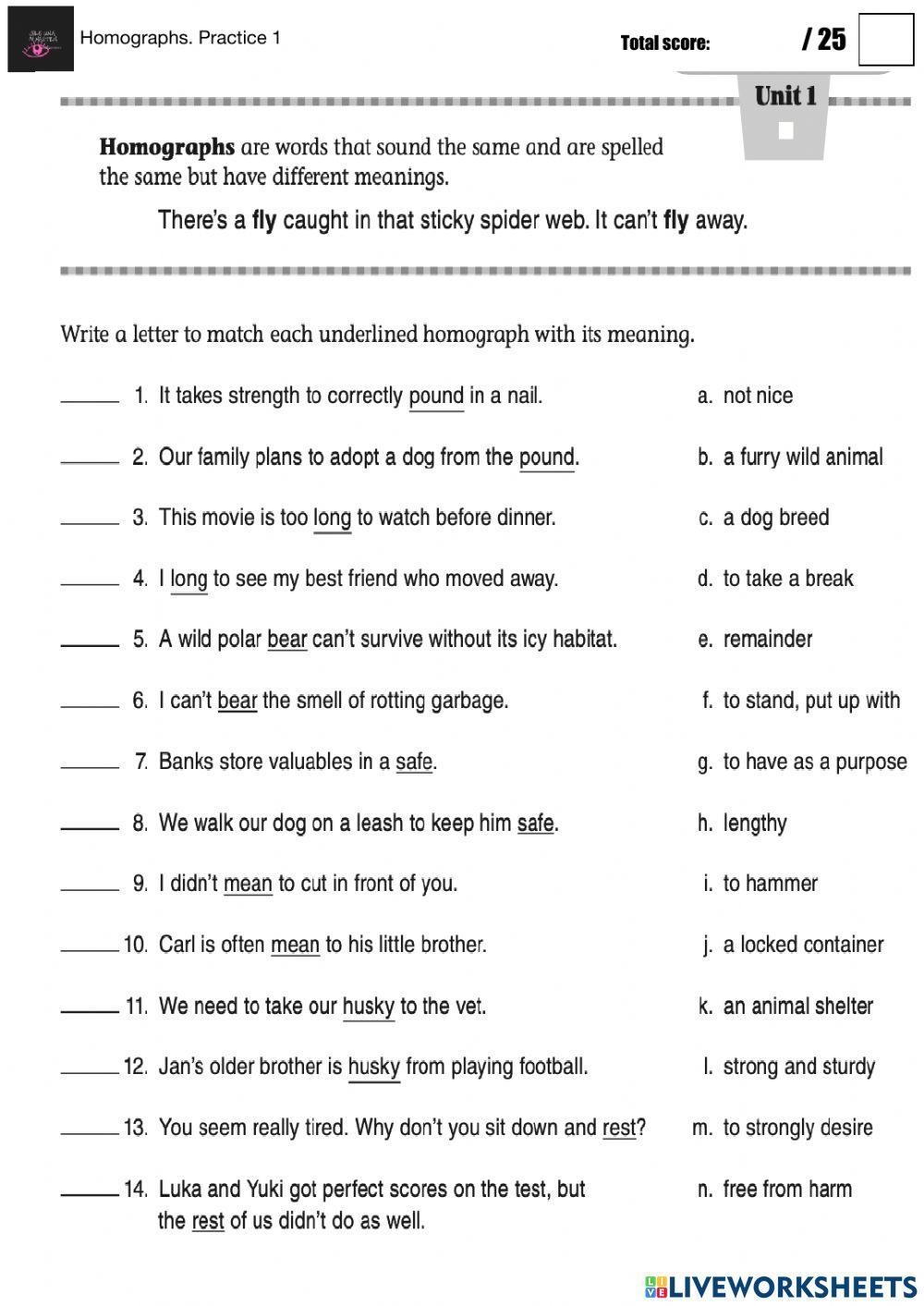 Homographs Pra Free Interactive Worksheets 942074