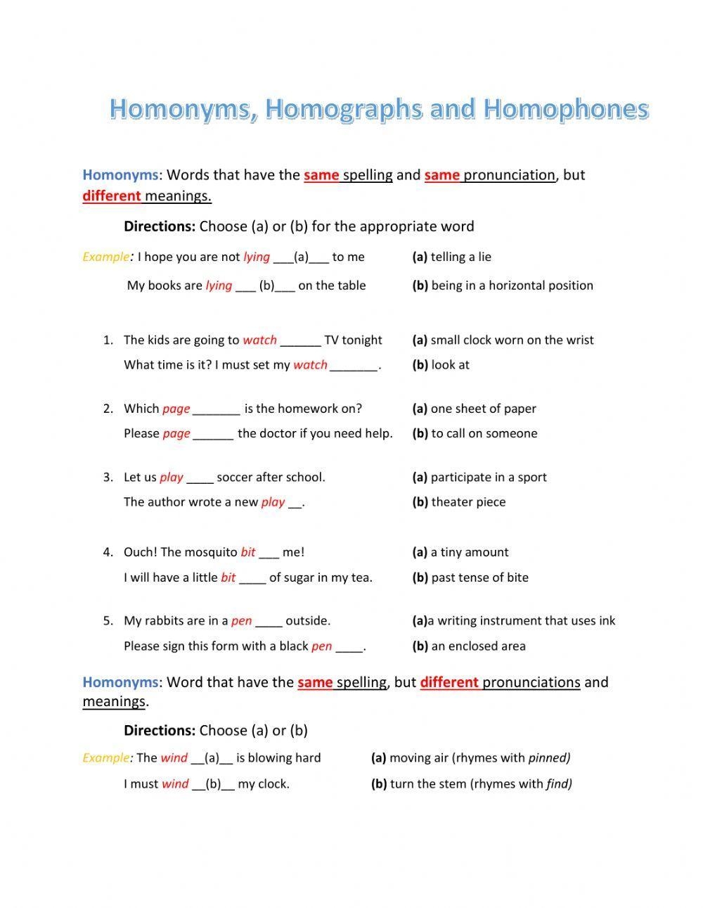 Homonyms Homop Free Interactive Worksheets 426033