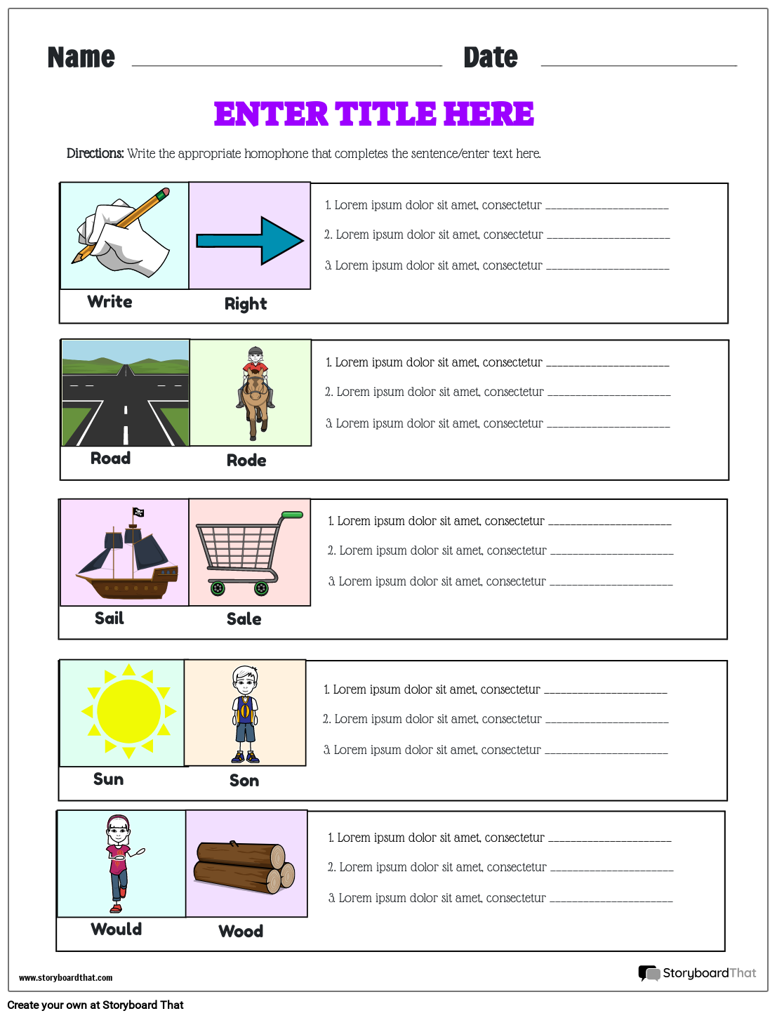 Grammar Homophones Worksheets