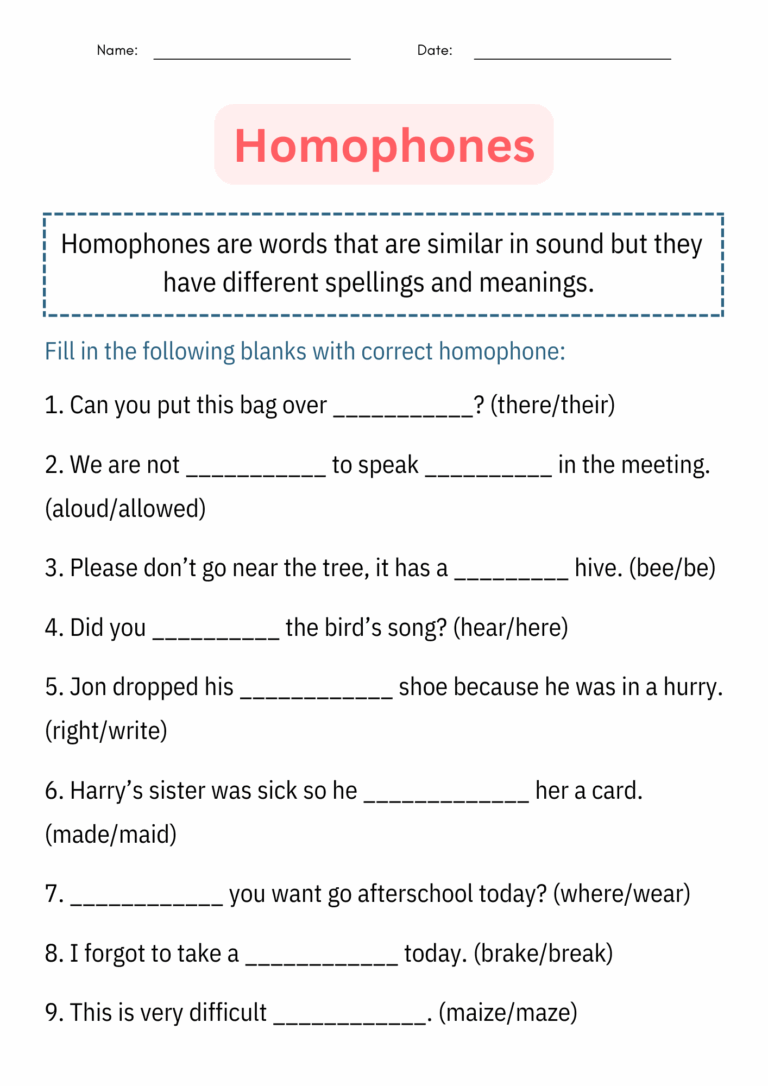 Homophones Grammar Worksheets And Activities For 2nd 3rd And 4th Grade Teaching Resources