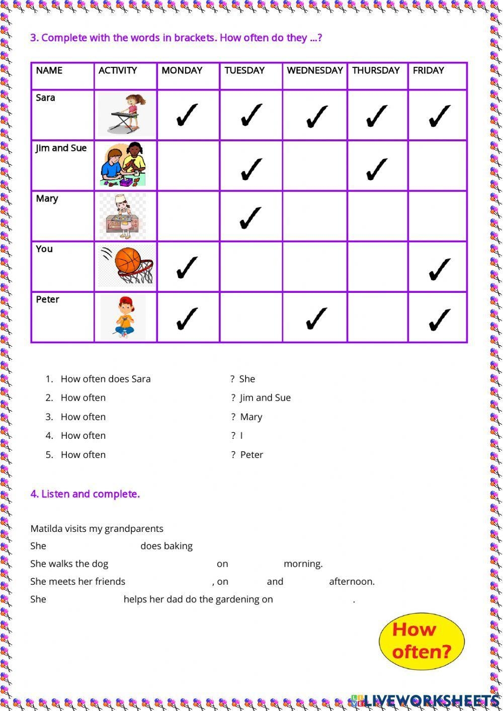 How Often Do Yo Free Interactive Worksheets 699332