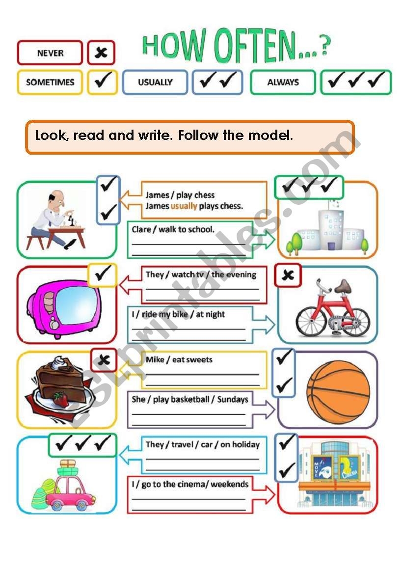 HOW OFTEN ESL Worksheet By Evelinamaria
