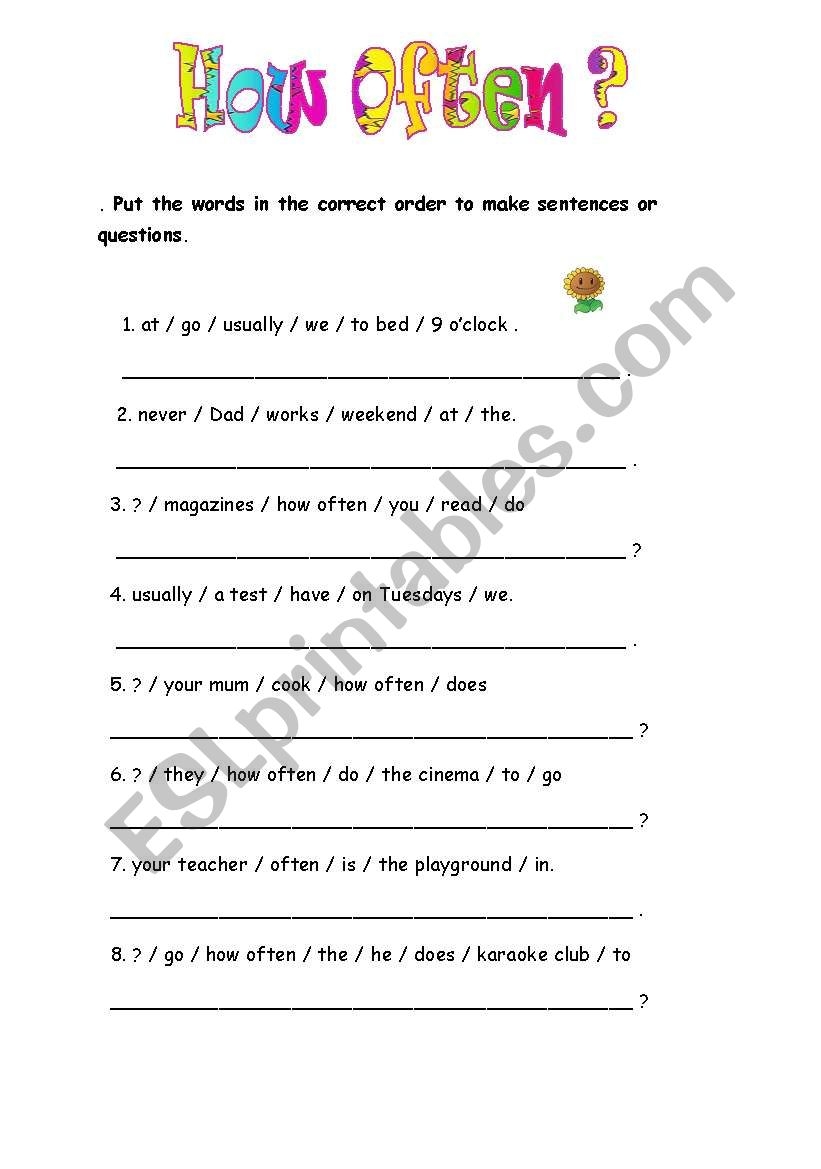 HOW OFTEN ESL Worksheet By zerrin 