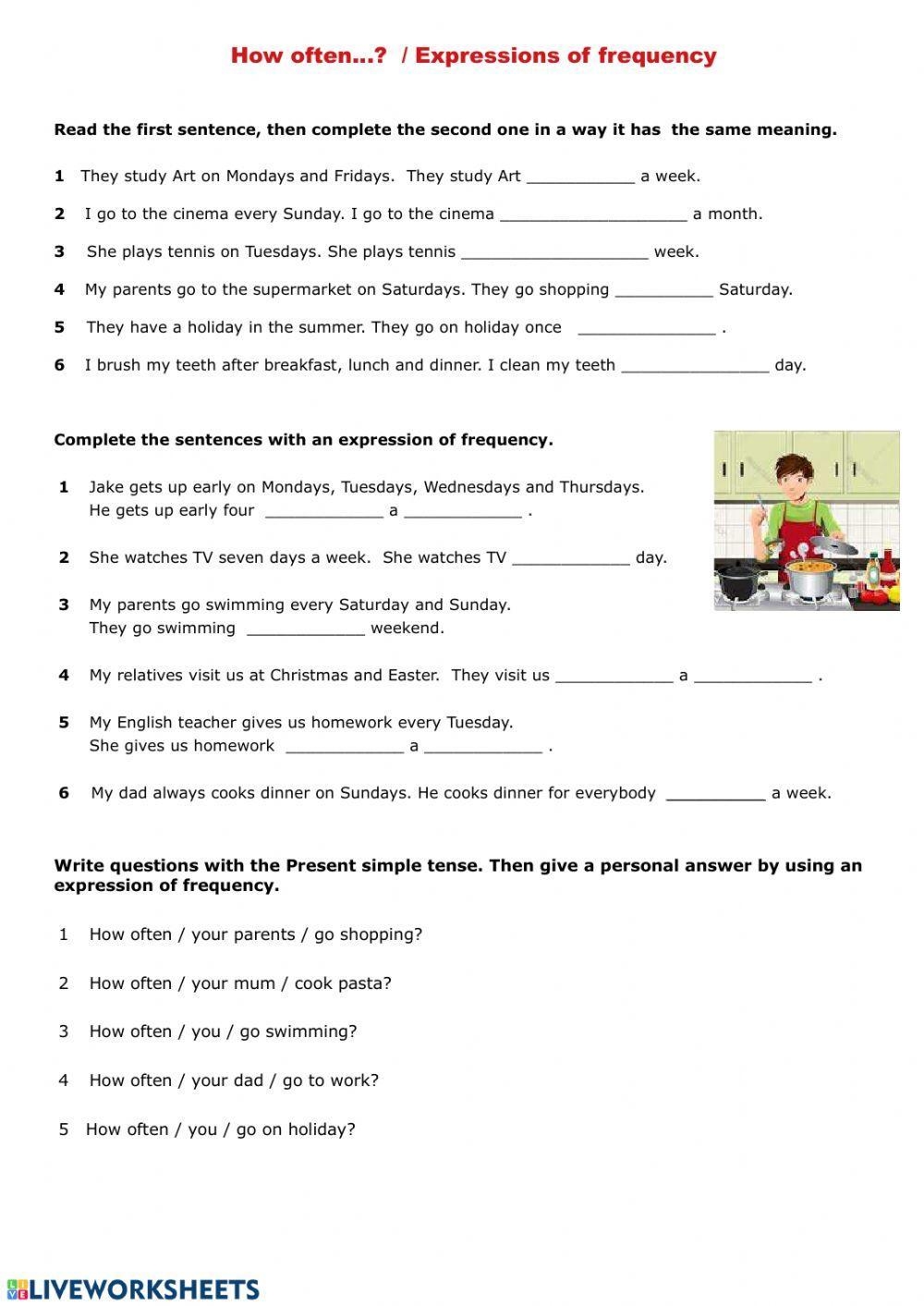 How Often Free Interactive Worksheets 67389