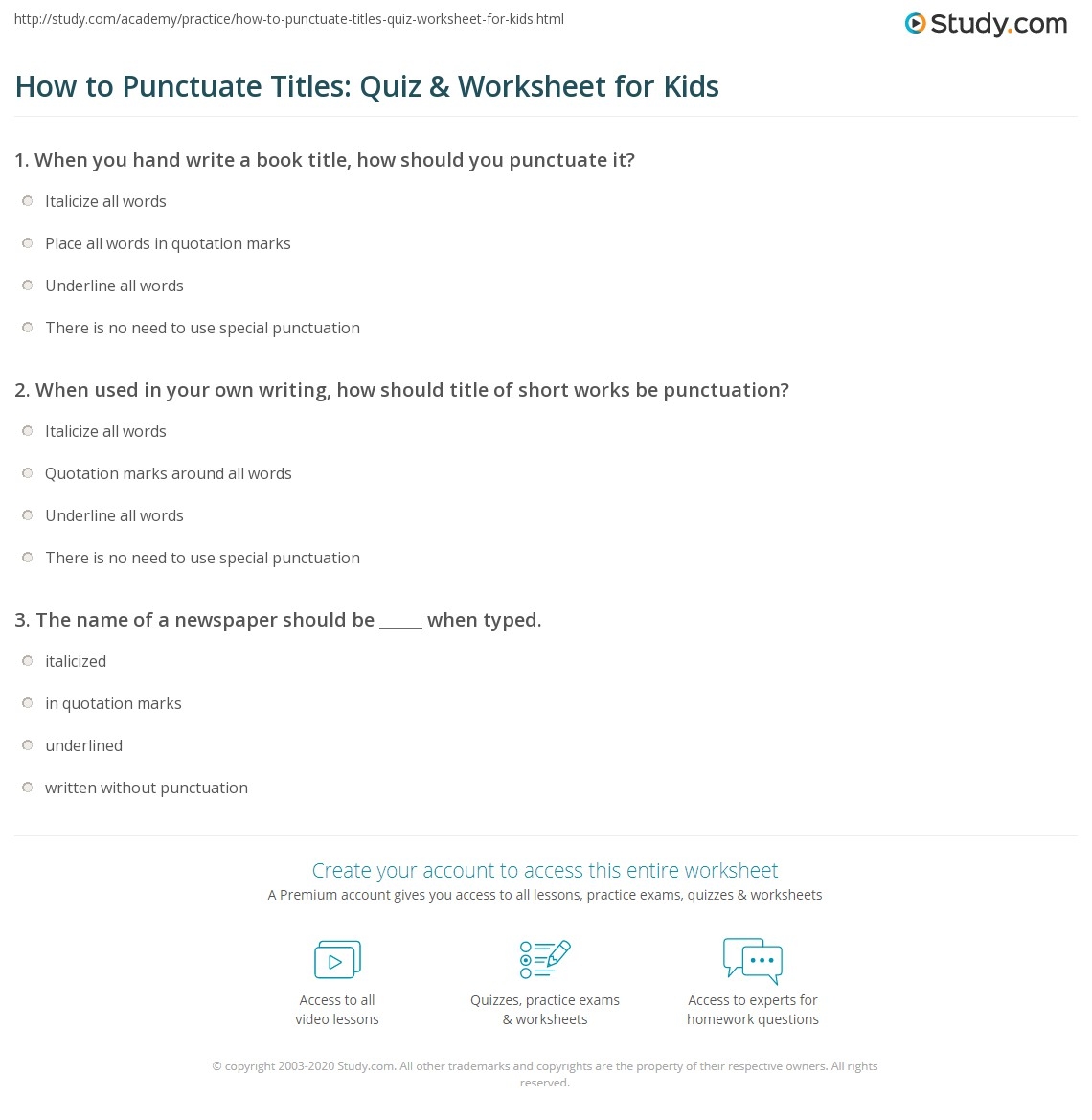 Weekly Grammar Worksheet Punctuating Titles Answers Weekly Grammar Worksheet Punctuating Titles Answers
