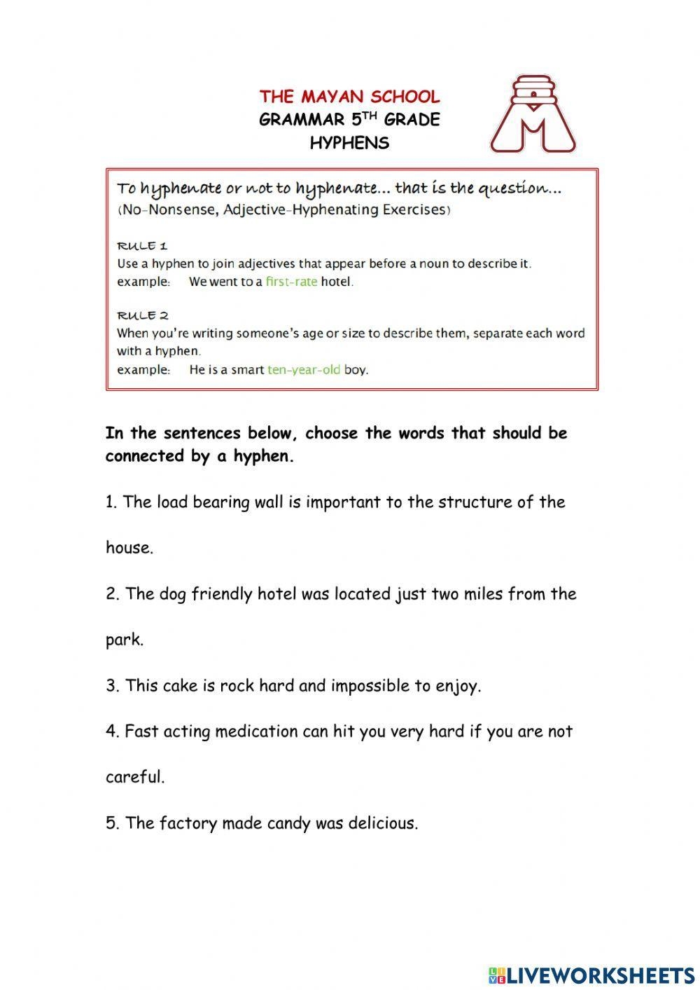 Hyphen Grammar Exercise Worksheets Hyphen Grammar Exercise Worksheets