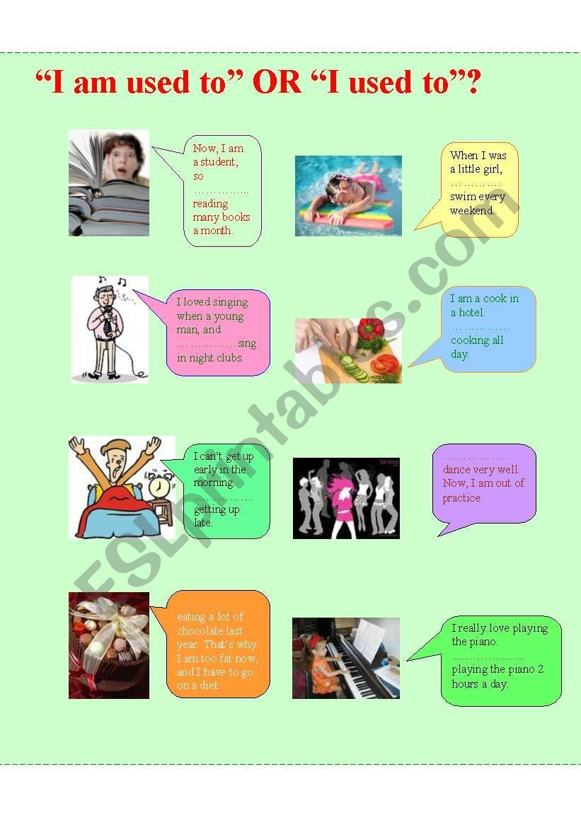 I Am Used To Or I Used To ESL Worksheet By Lazy daisy