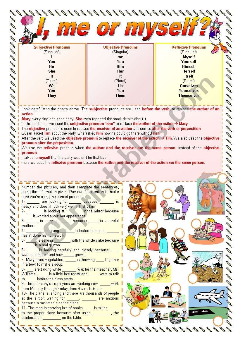 I Me Or Myself ESL Worksheet By Zailda