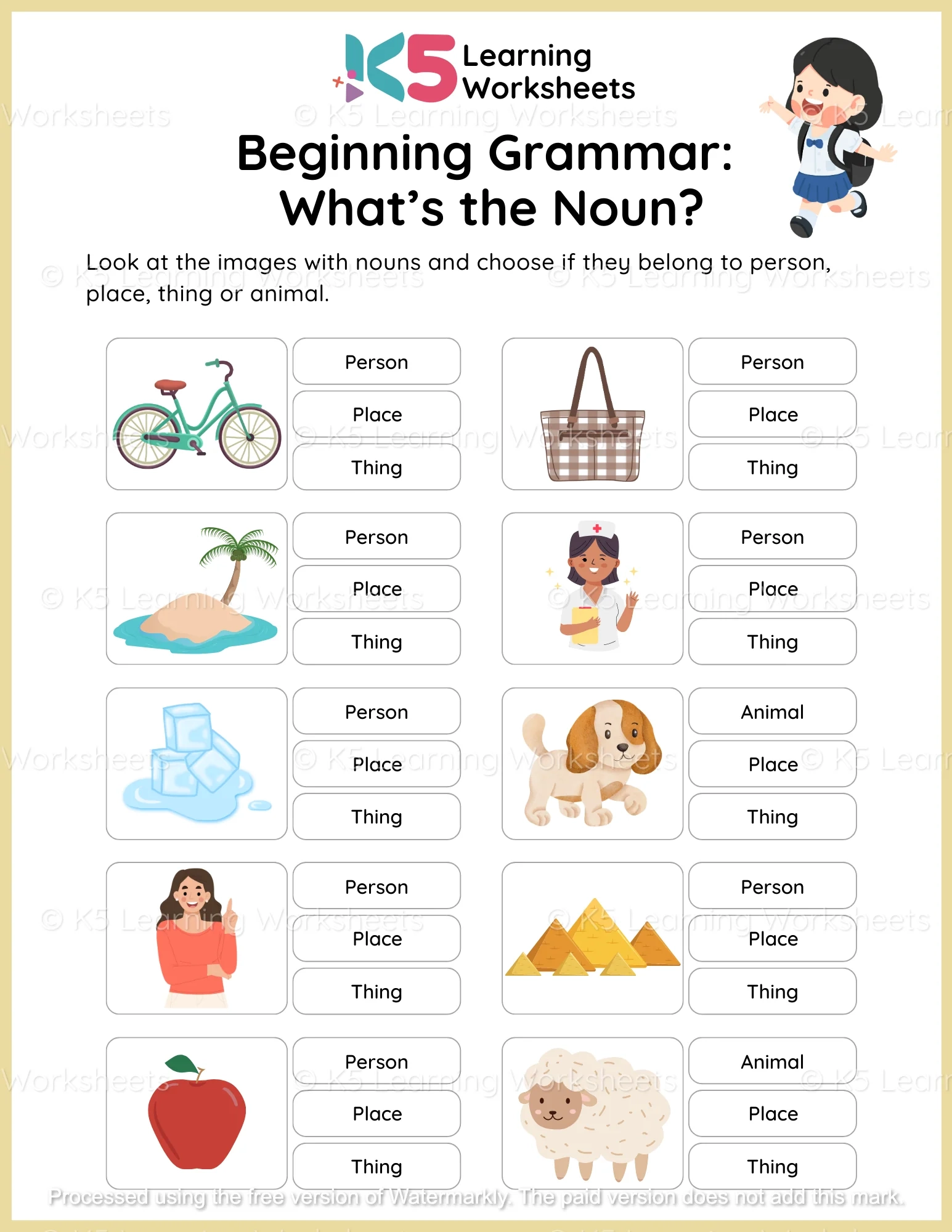 Identifying Nouns Worksheet K5 Learning Worksheets