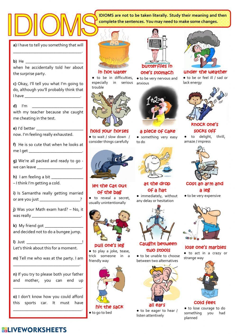 Idioms Free Interactive Worksheets 64970