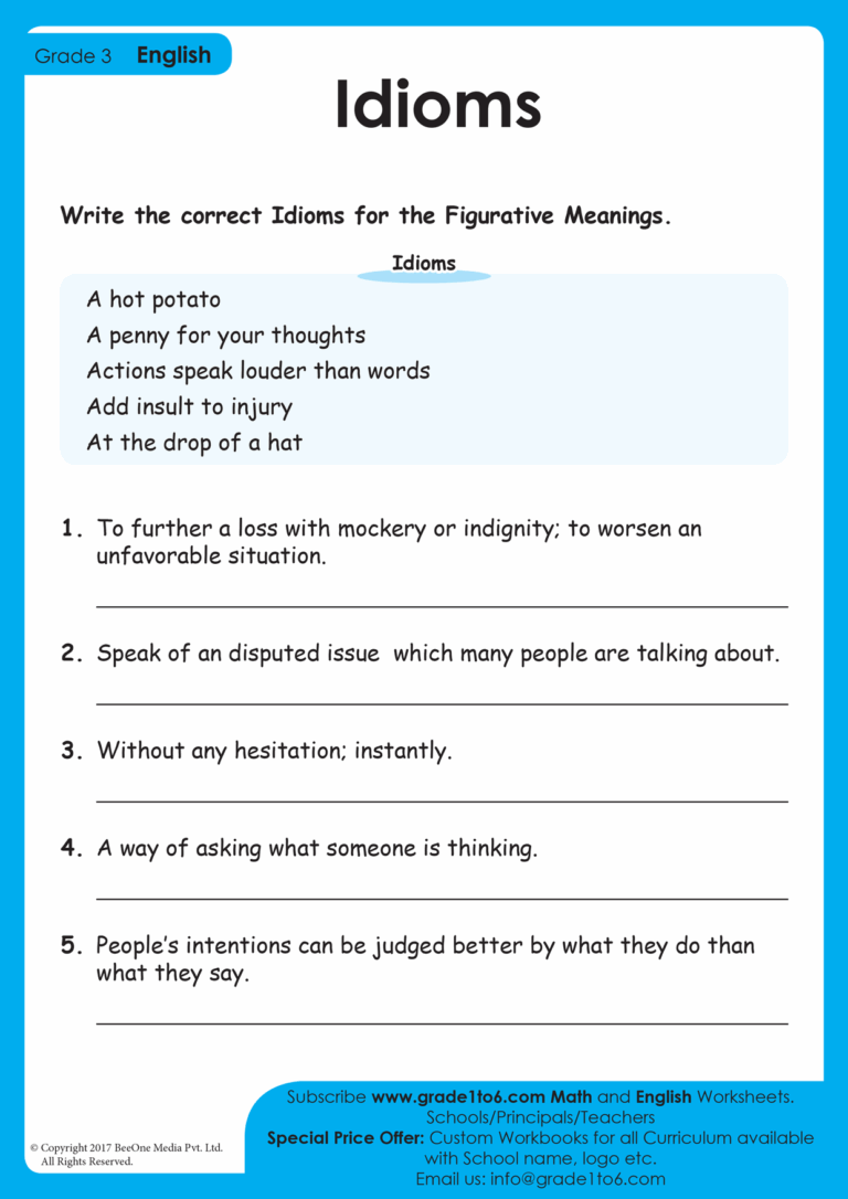 Idioms Worksheet