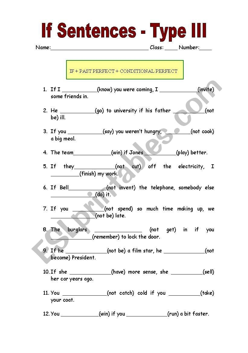 If Sentences Type 3 ESL Worksheet By Manuelanunes3