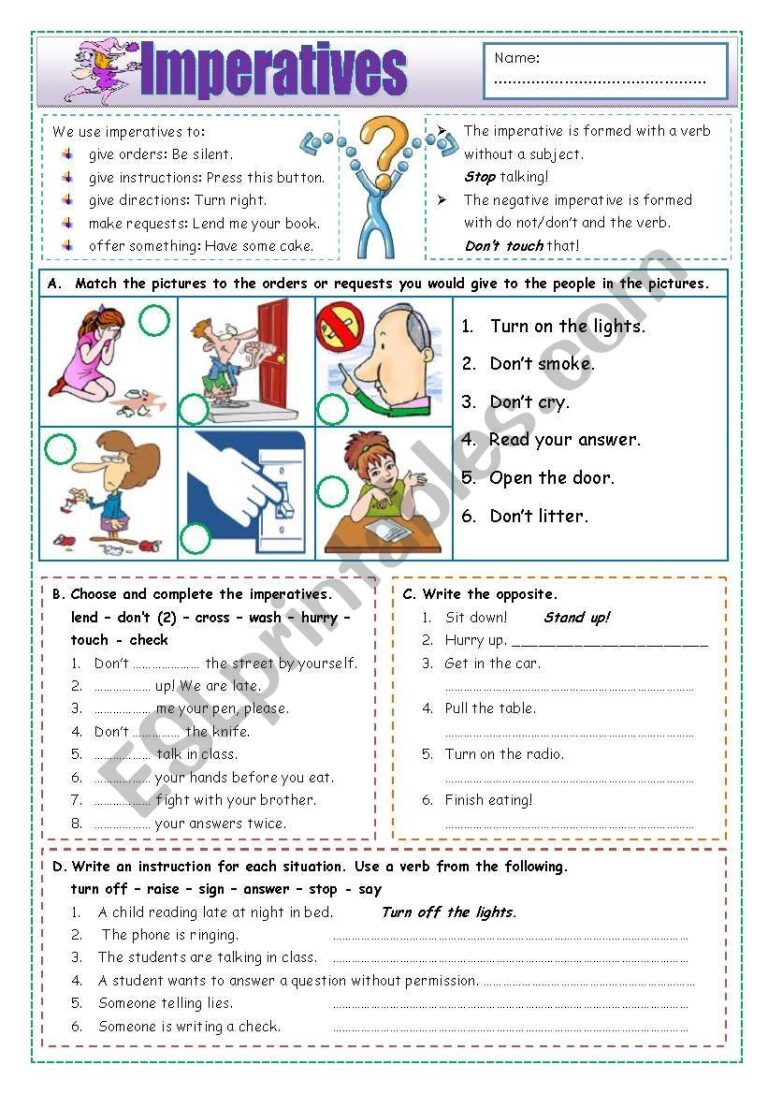 Imperatives ESL Worksheet By Missola