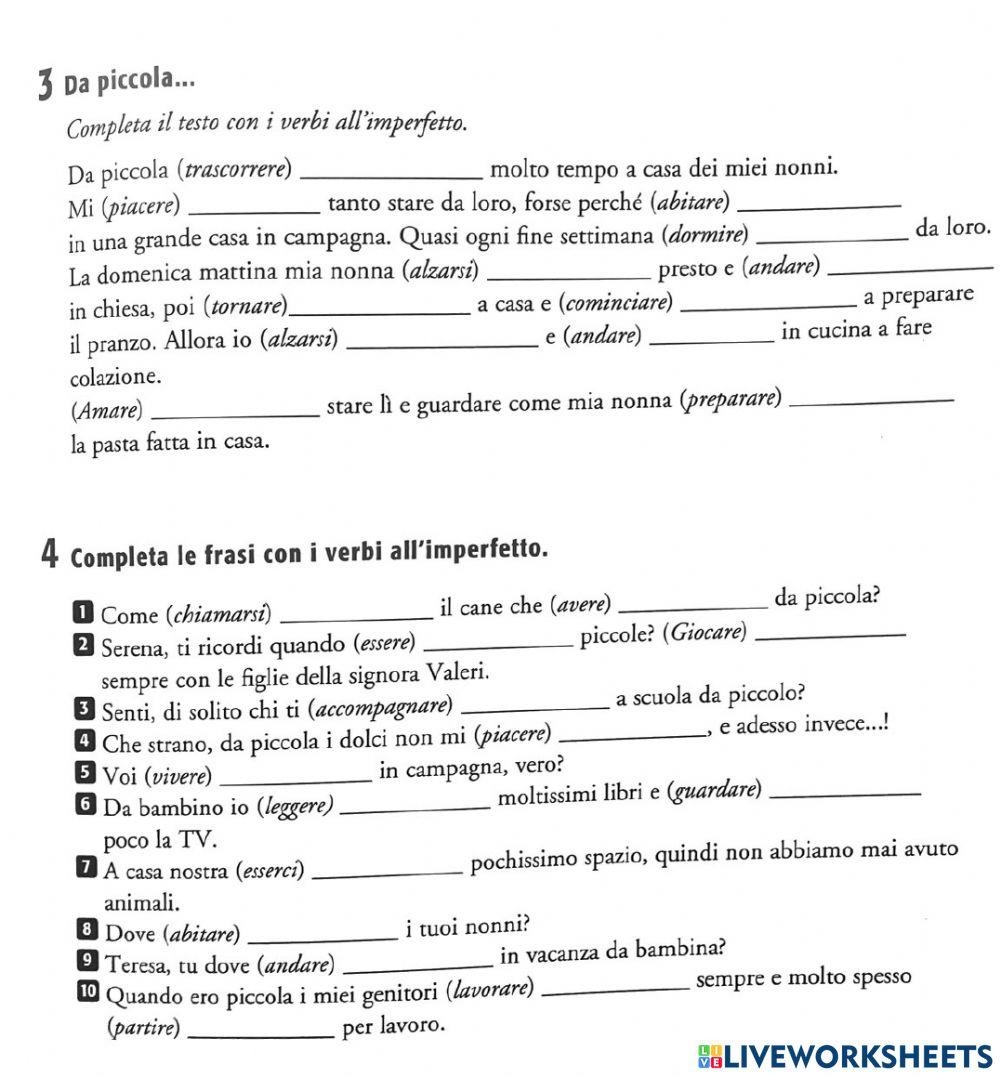 Italian Grammar Imperfetto Practice Worksheets