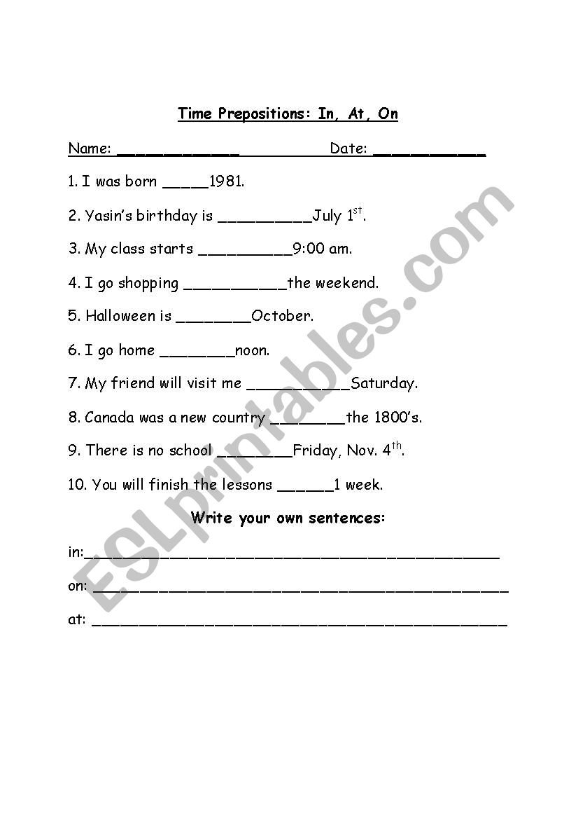 In At On Time And Location ESL Worksheet By Melodieerickson In At On Time And Location ESL Worksheet By Melodieerickson