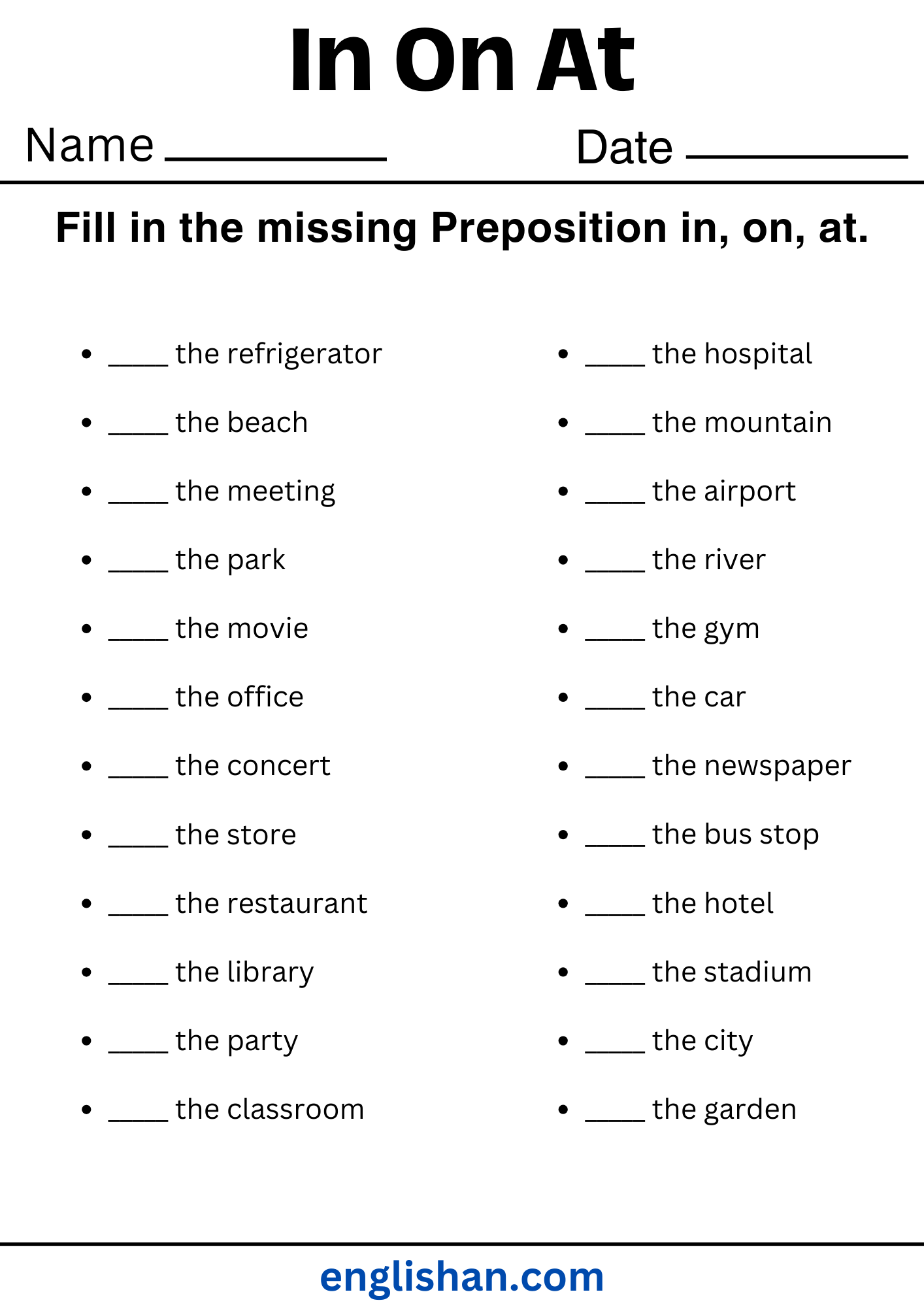 In On At Worksheets Preposition Of Time Worksheets In On At Worksheets Preposition Of Time Worksheets