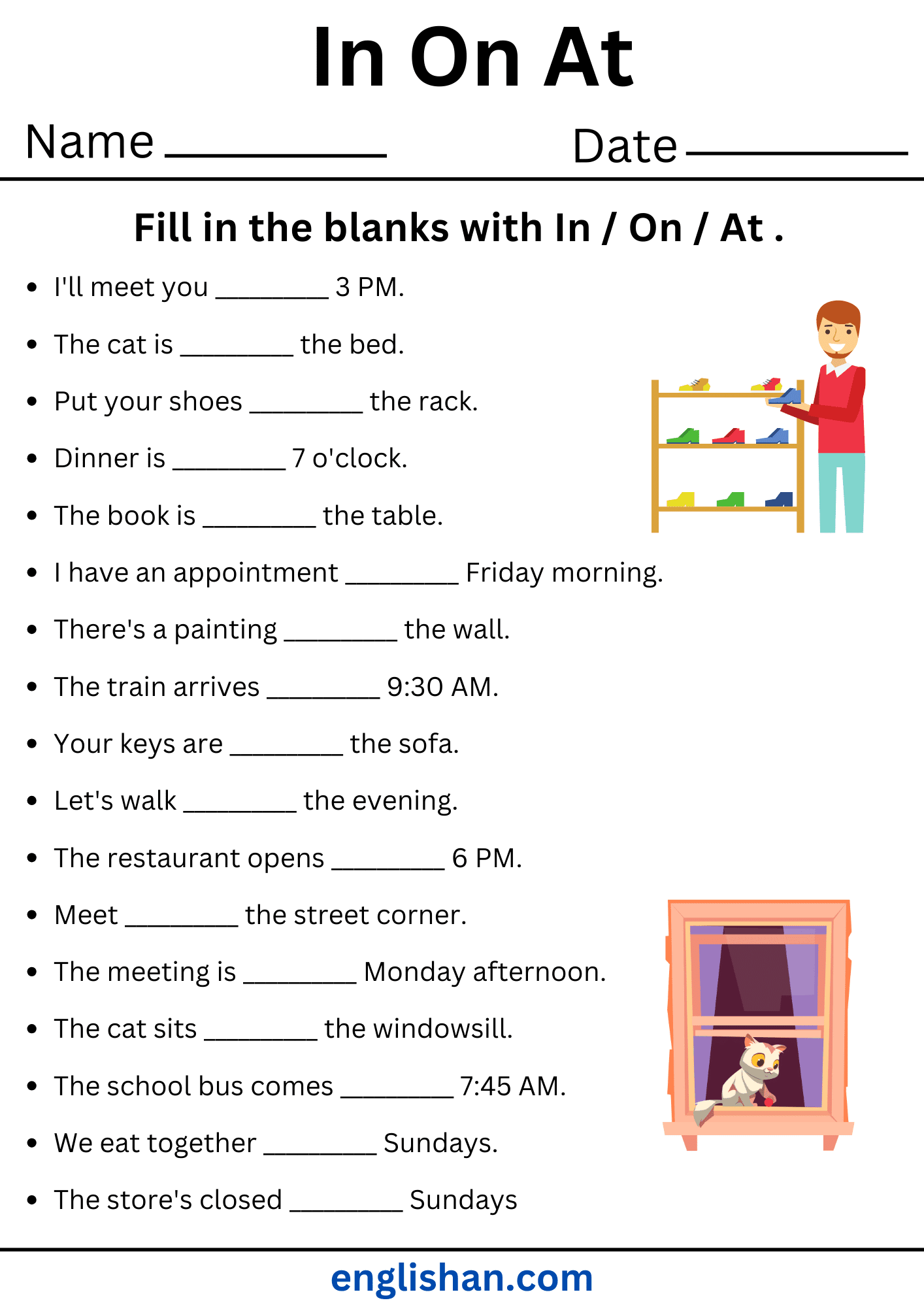 In On At Worksheets Preposition Of Time Worksheets In On At Worksheets Preposition Of Time Worksheets