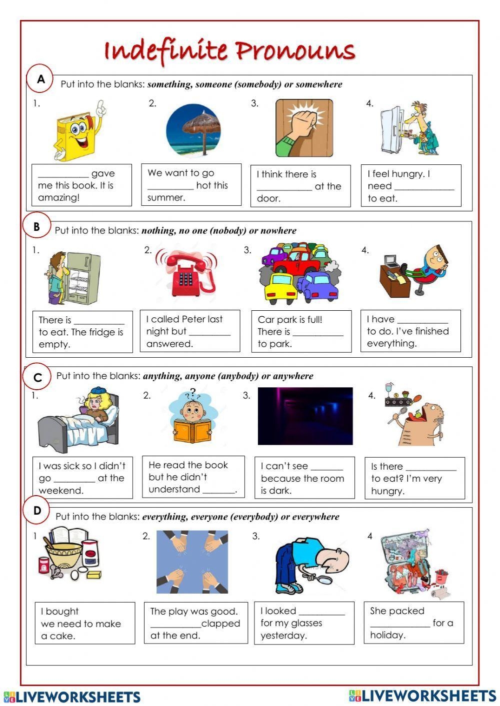 Indefinite Pronouns Grammar Worksheets