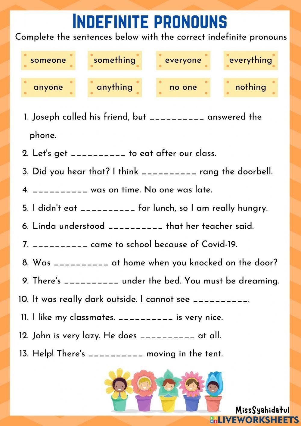 Indefinite Pron Free Interactive Worksheets 1430088