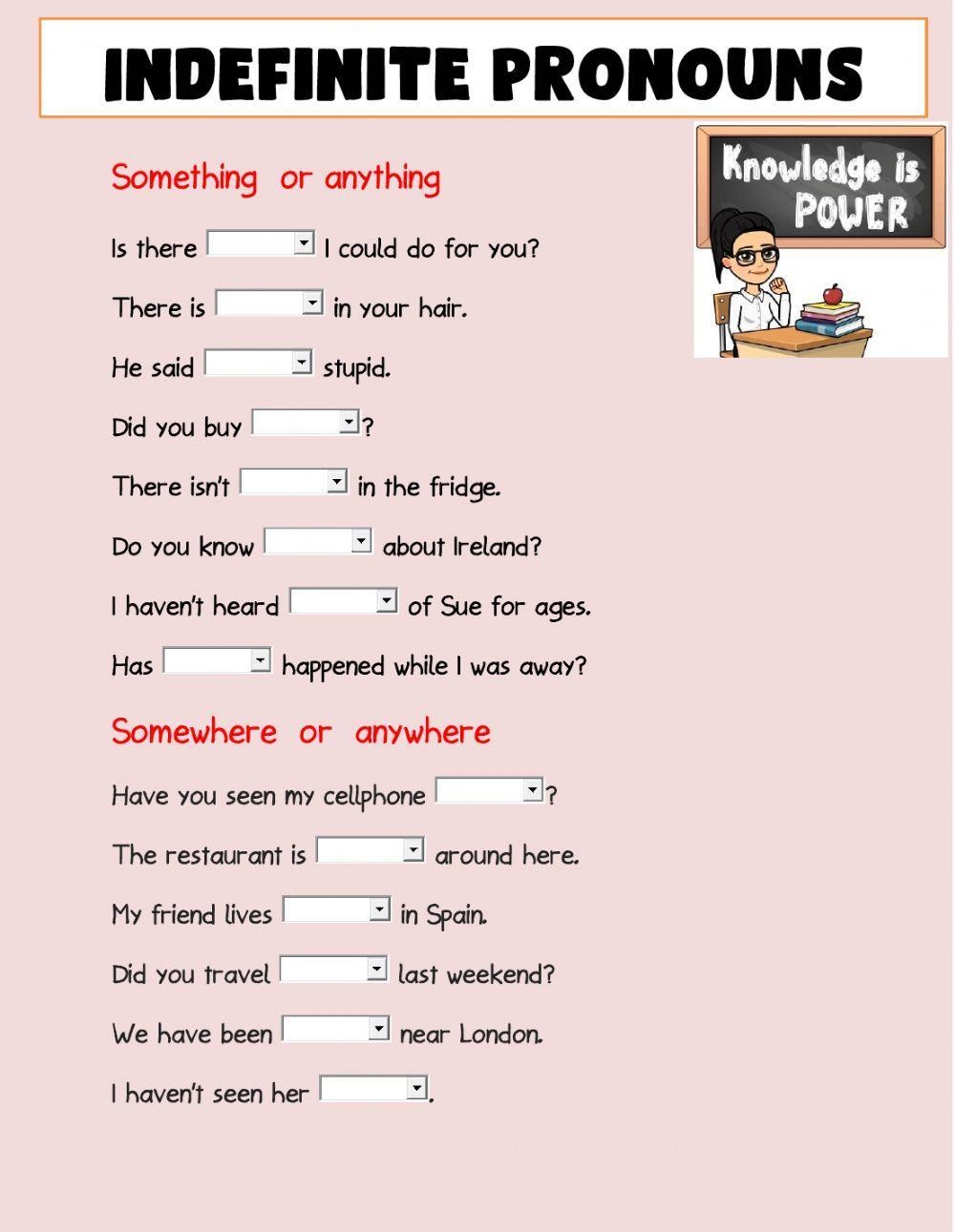 Indefinite Pron Free Interactive Worksheets 205483