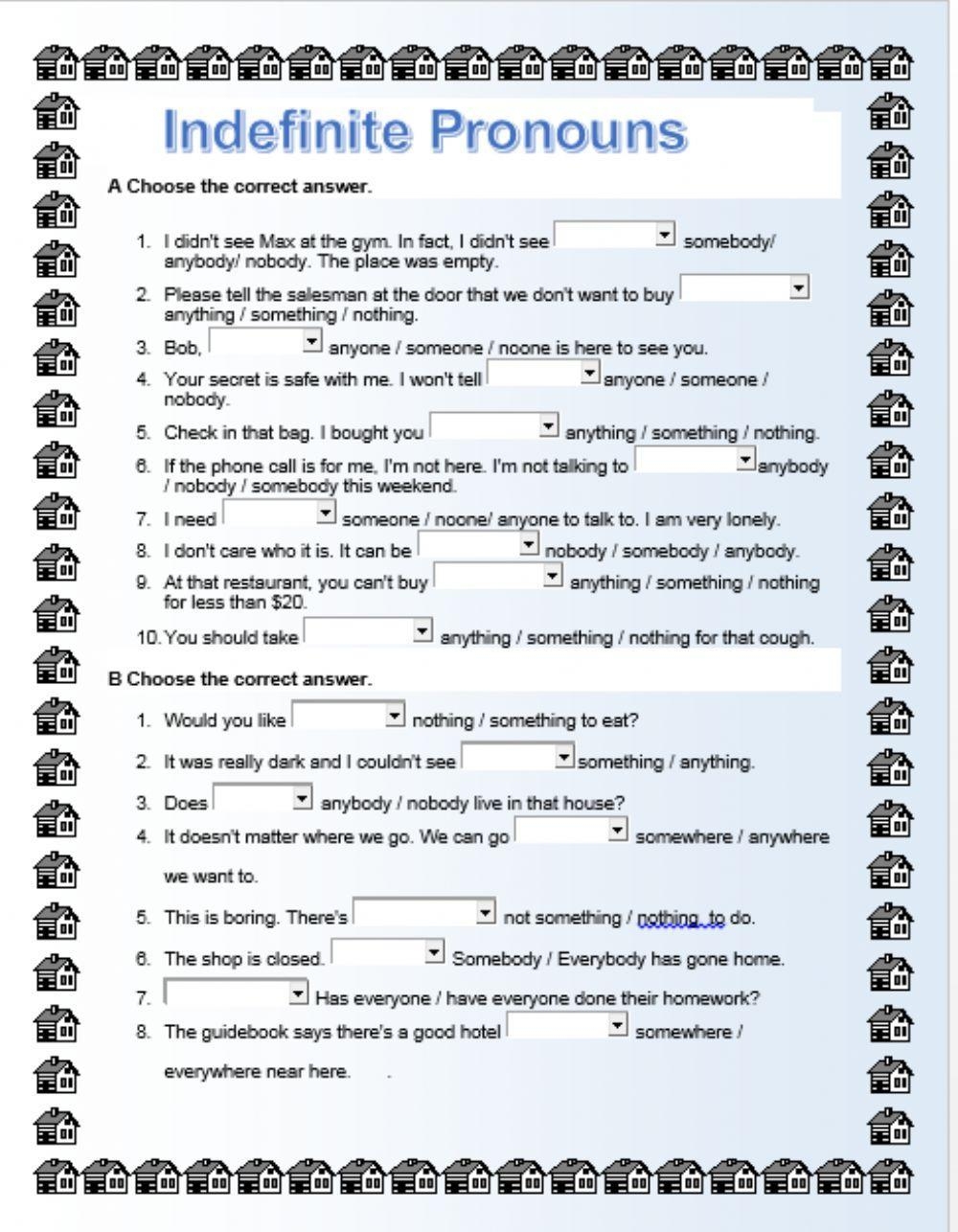 Indefinite Pron Free Interactive Worksheets 45815