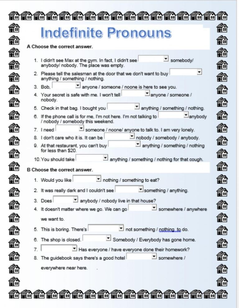 Indefinite Pron Free Interactive Worksheets 45815