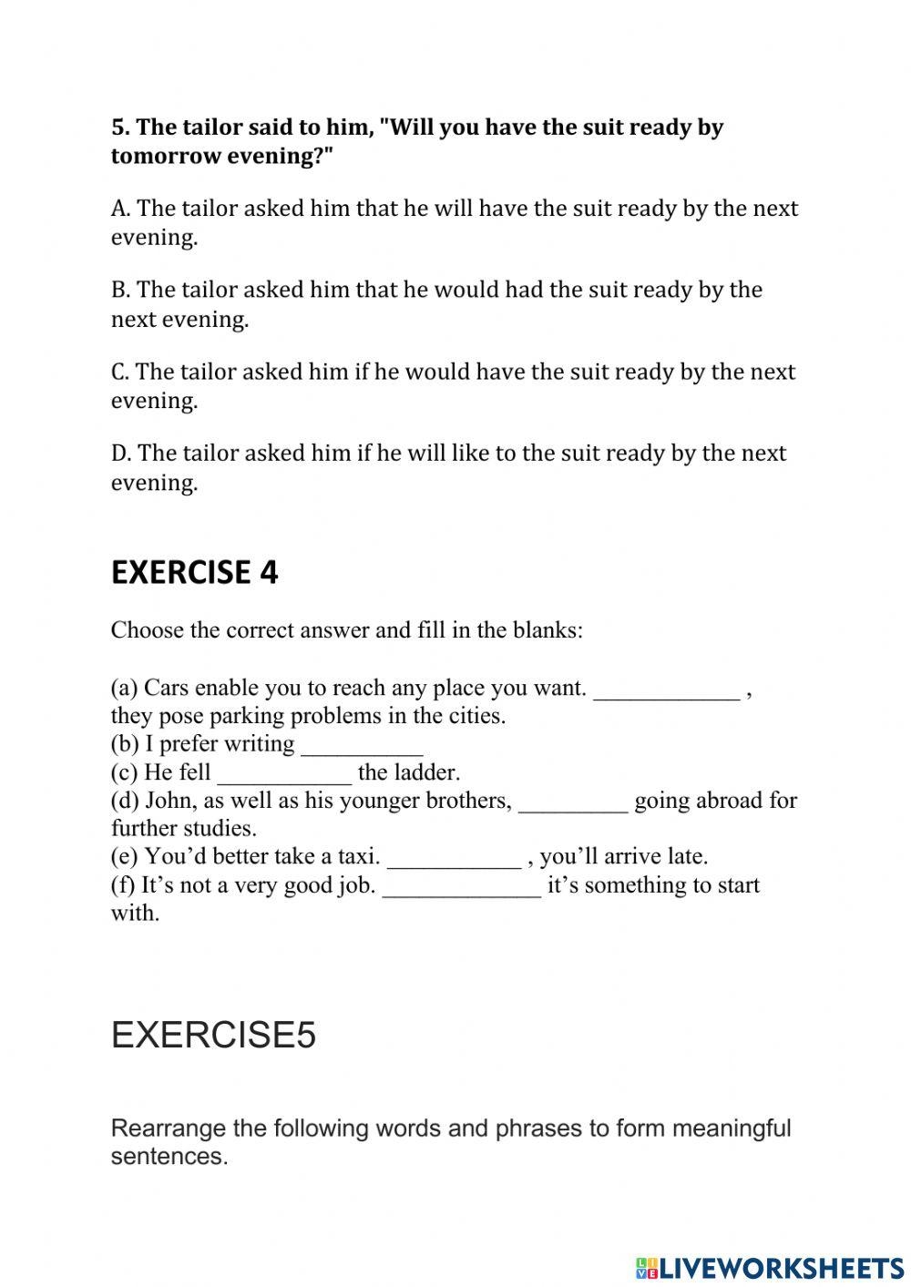 9th Grammar Worksheets