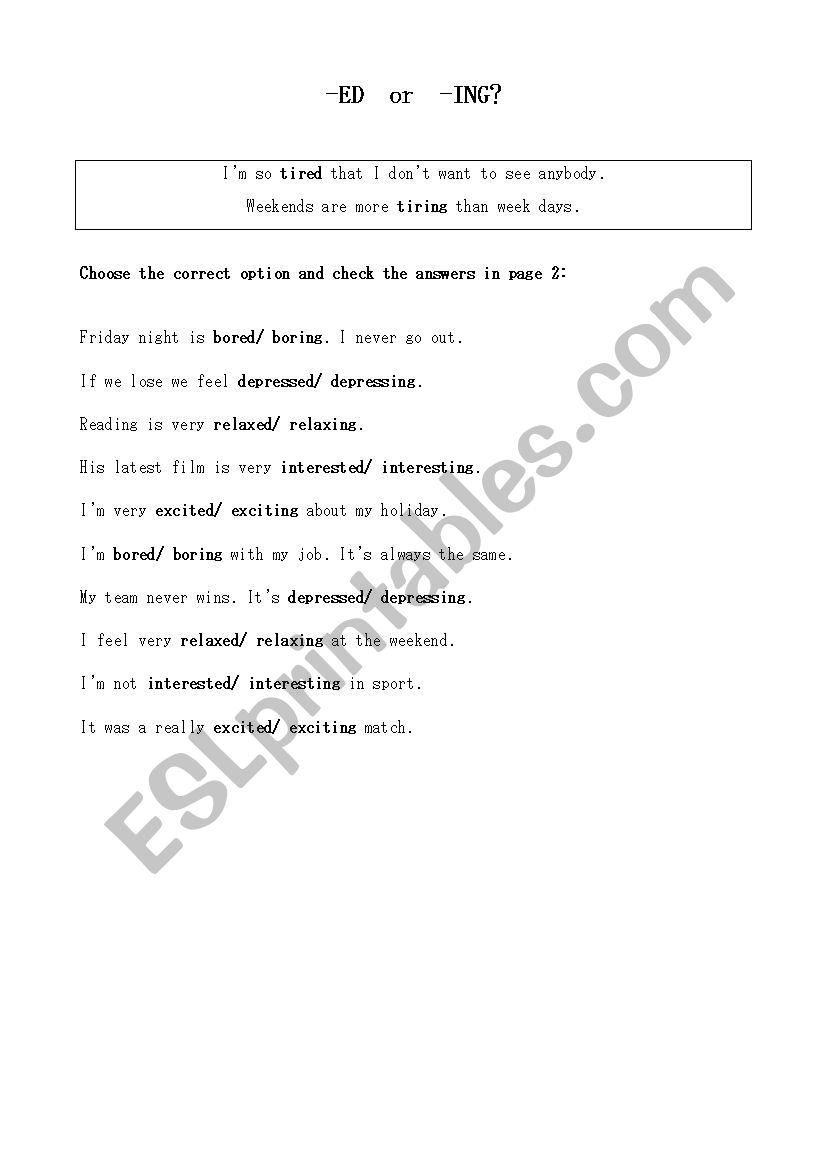 Interested Or Interesting ESL Worksheet By Tritri75 Interested Or Interesting ESL Worksheet By Tritri75