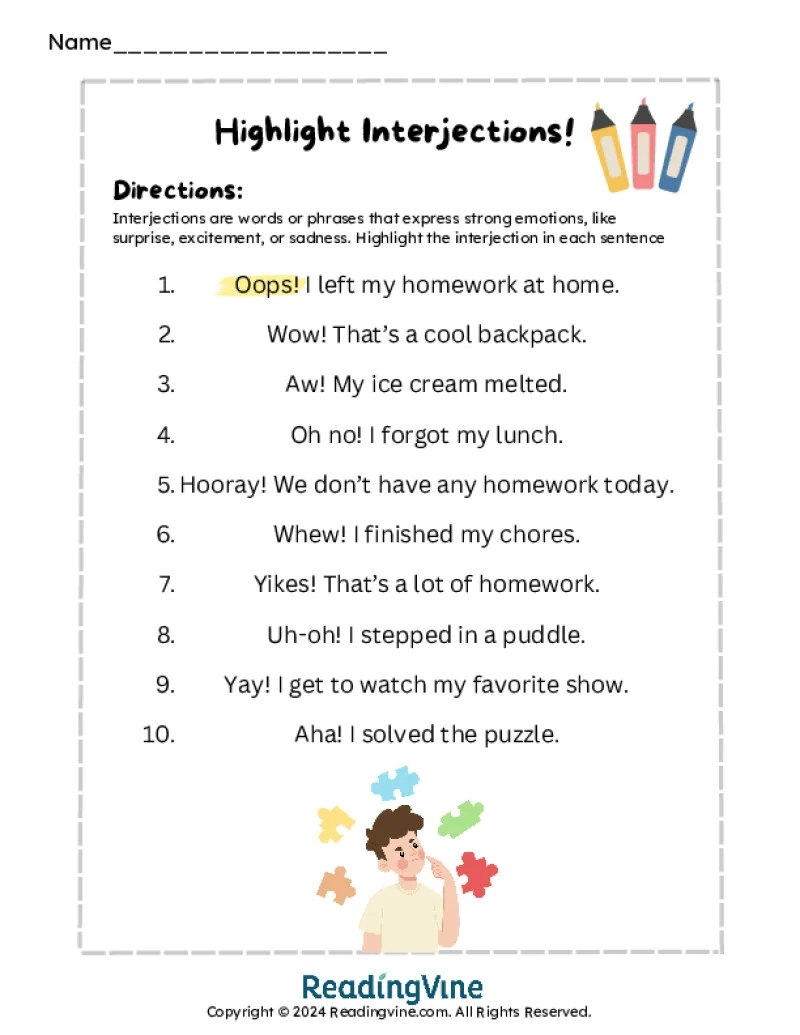 Interjection Worksheets ReadingVine Interjection Worksheets ReadingVine