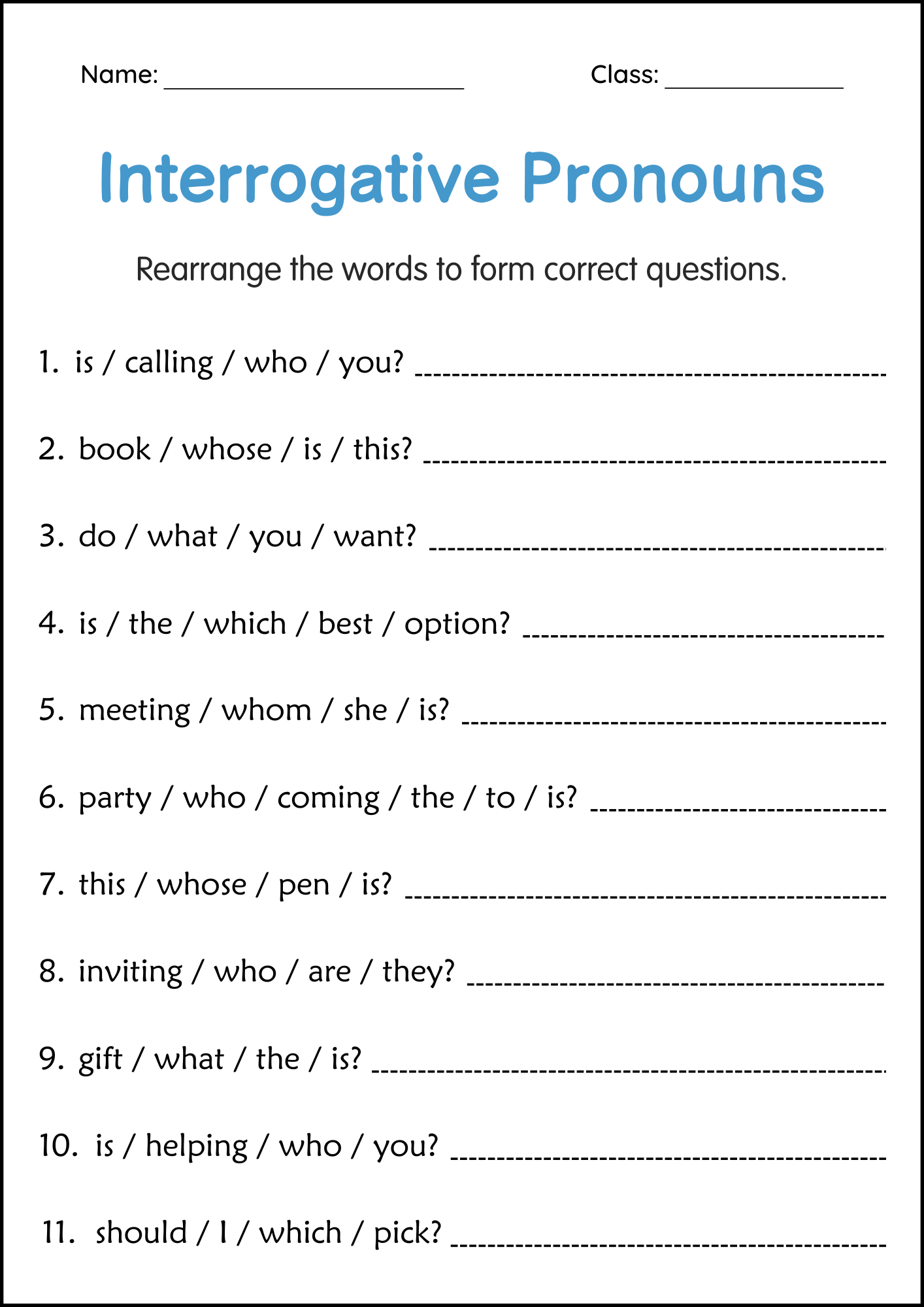 Interrogative Pronouns Grammar Activity Worksheets For Grade 1 2 3 Made By Teachers Interrogative Pronouns Grammar Activity Worksheets For Grade 1 2 3 Made By Teachers