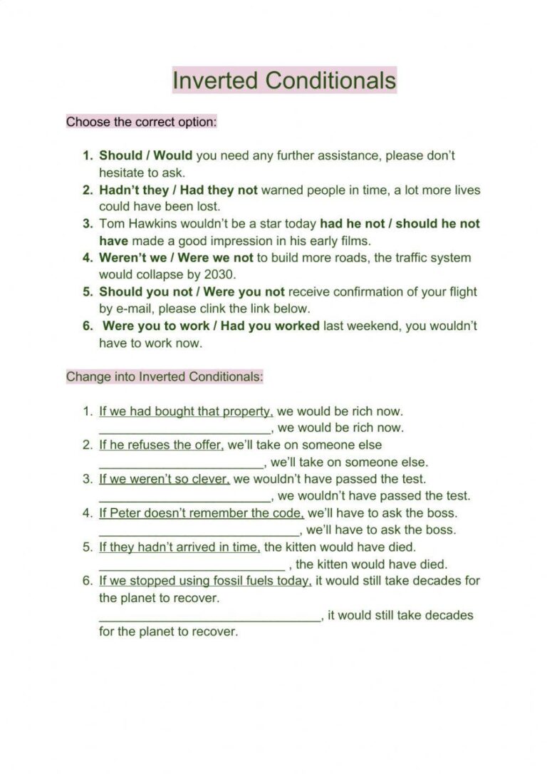 Inverted Condit Free Interactive Worksheets 597356