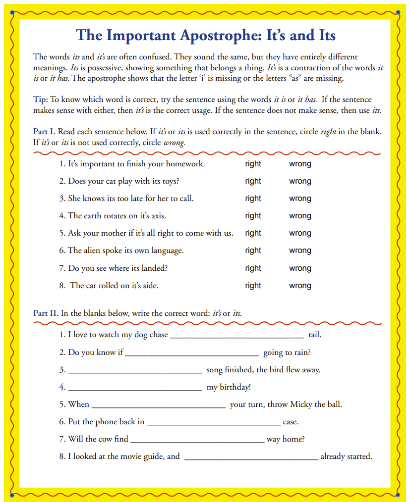 It s And Its Apostrophe Worksheet It s And Its Apostrophe Worksheet