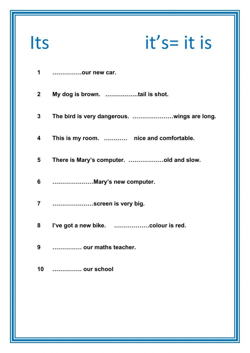 Its Vs It s Free Interactive Worksheets 471452