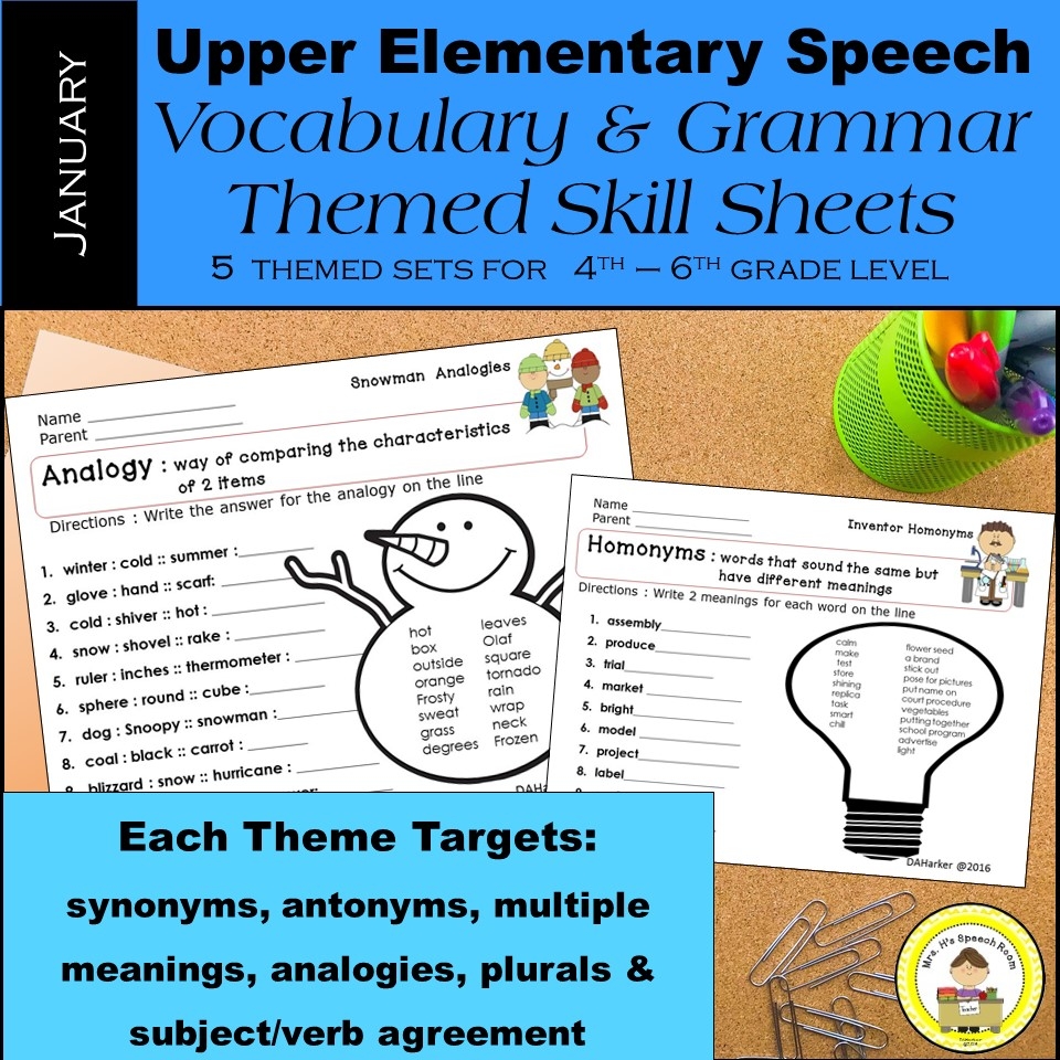 January Speech Therapy Upper Elementary Vocab U0026 Grammar Worksheets Made By Teachers