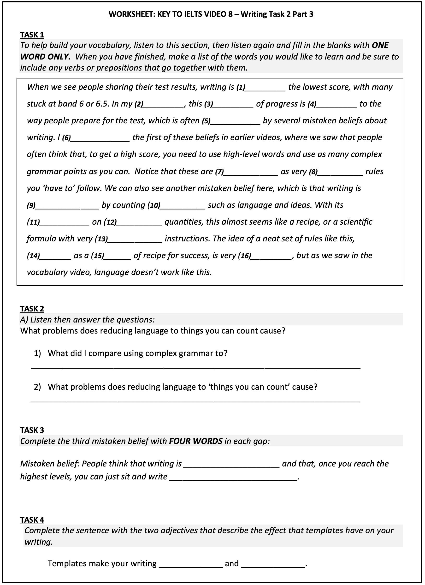 Key To IELTS Writing Task 2 Part 3 Worksheet And Video Link Cullen Education Key To IELTS Key To IELTS Writing Task 2 Part 3 Worksheet And Video Link Cullen Education Key To IELTS