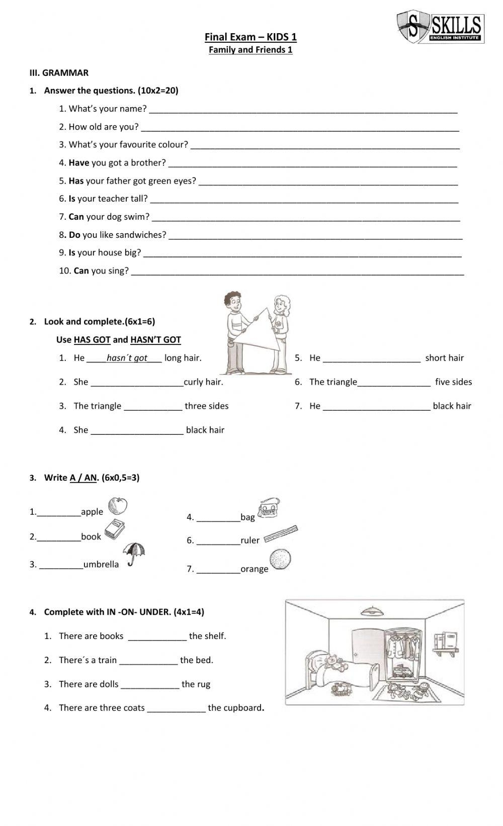 Kids 1 Grammar Free Interactive Worksheets 546415