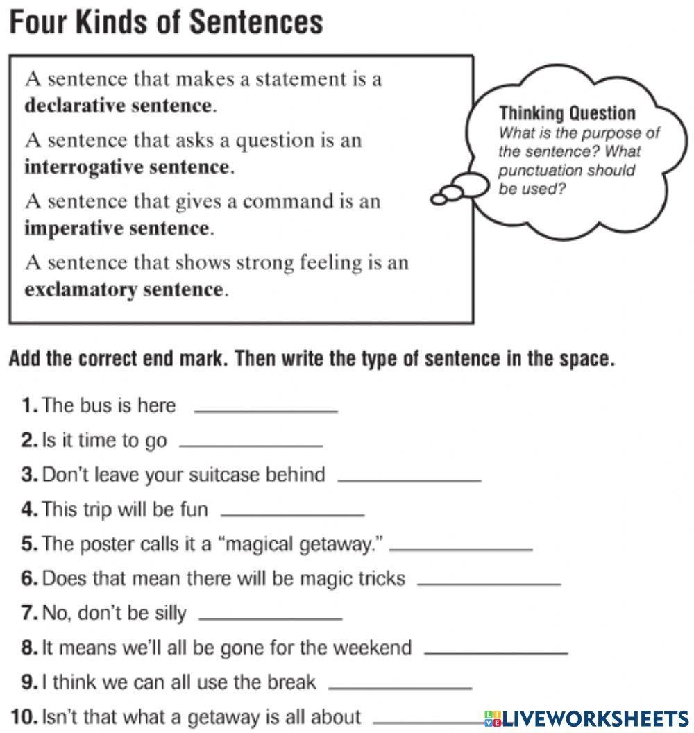Kinds Of Senten Free Interactive Worksheets 1505437