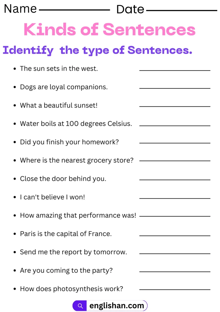 Kinds Of Sentences Worksheets And Exercises With Answers