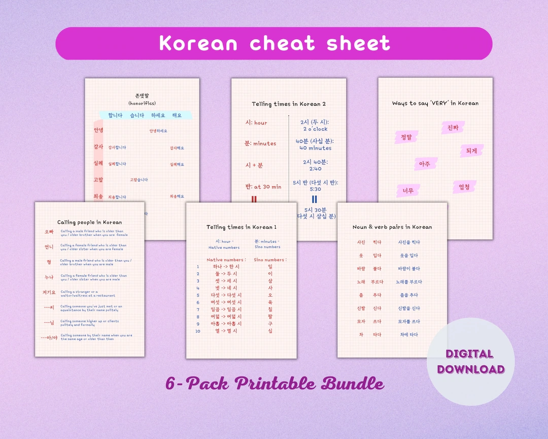 Korean Cheat Sheet Useful Korean Language Korean Time In Korean Honorifics Learn Korean Template Worksheet Korean Practice Korean Writing Etsy