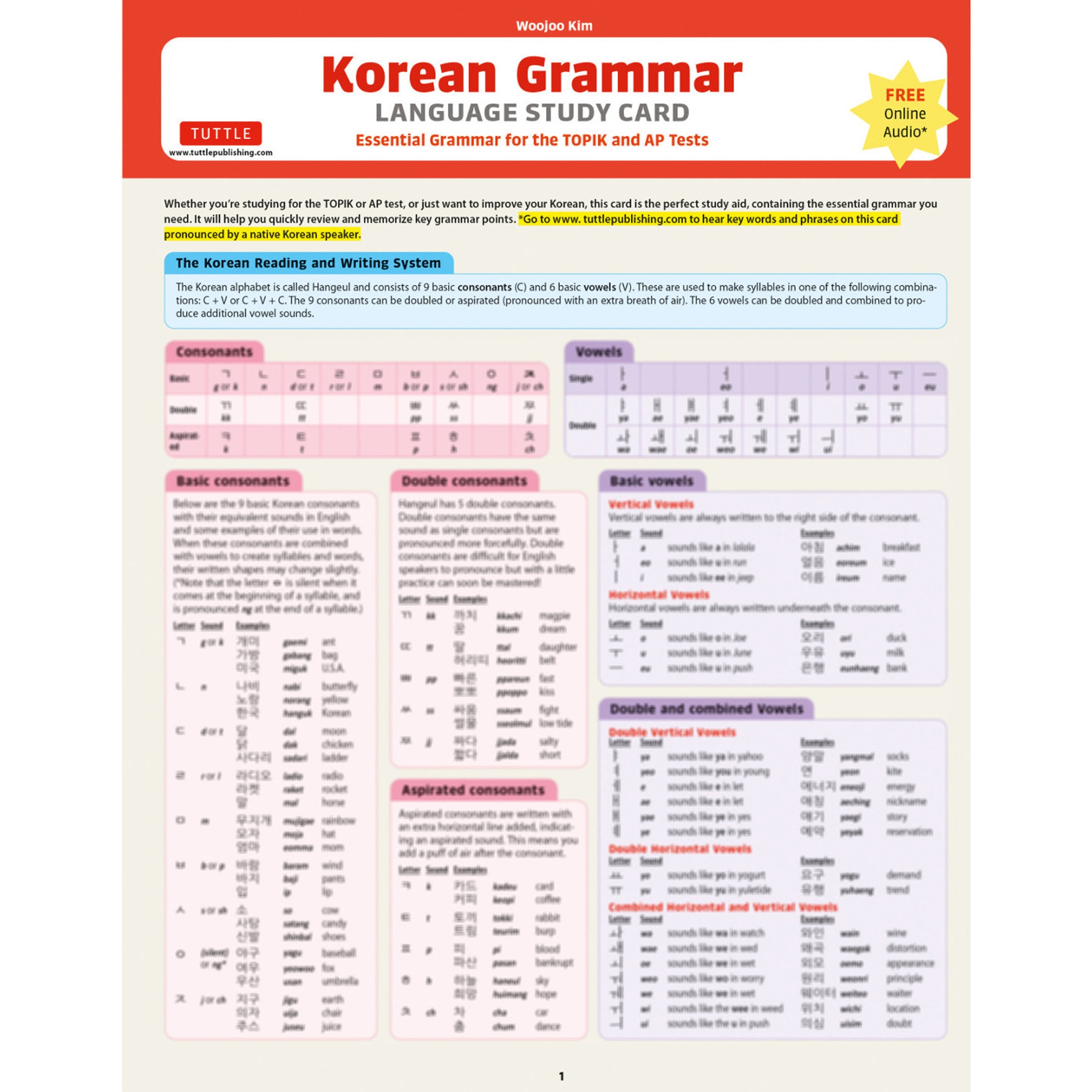 Korean Grammar Language Study Card 9780804853262 