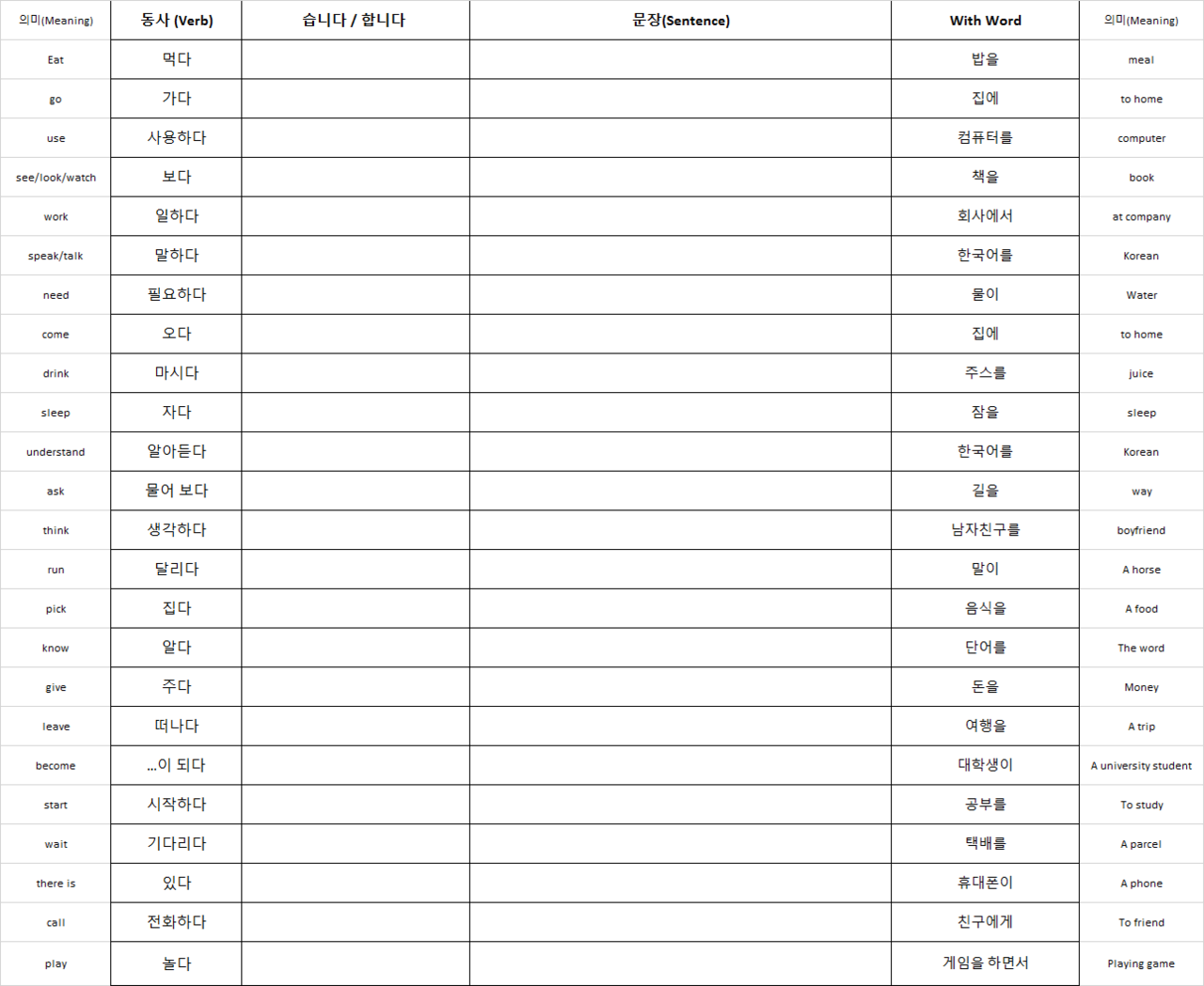 Korean Studyblr Korean Words Practice Worksheets You Can Use This 