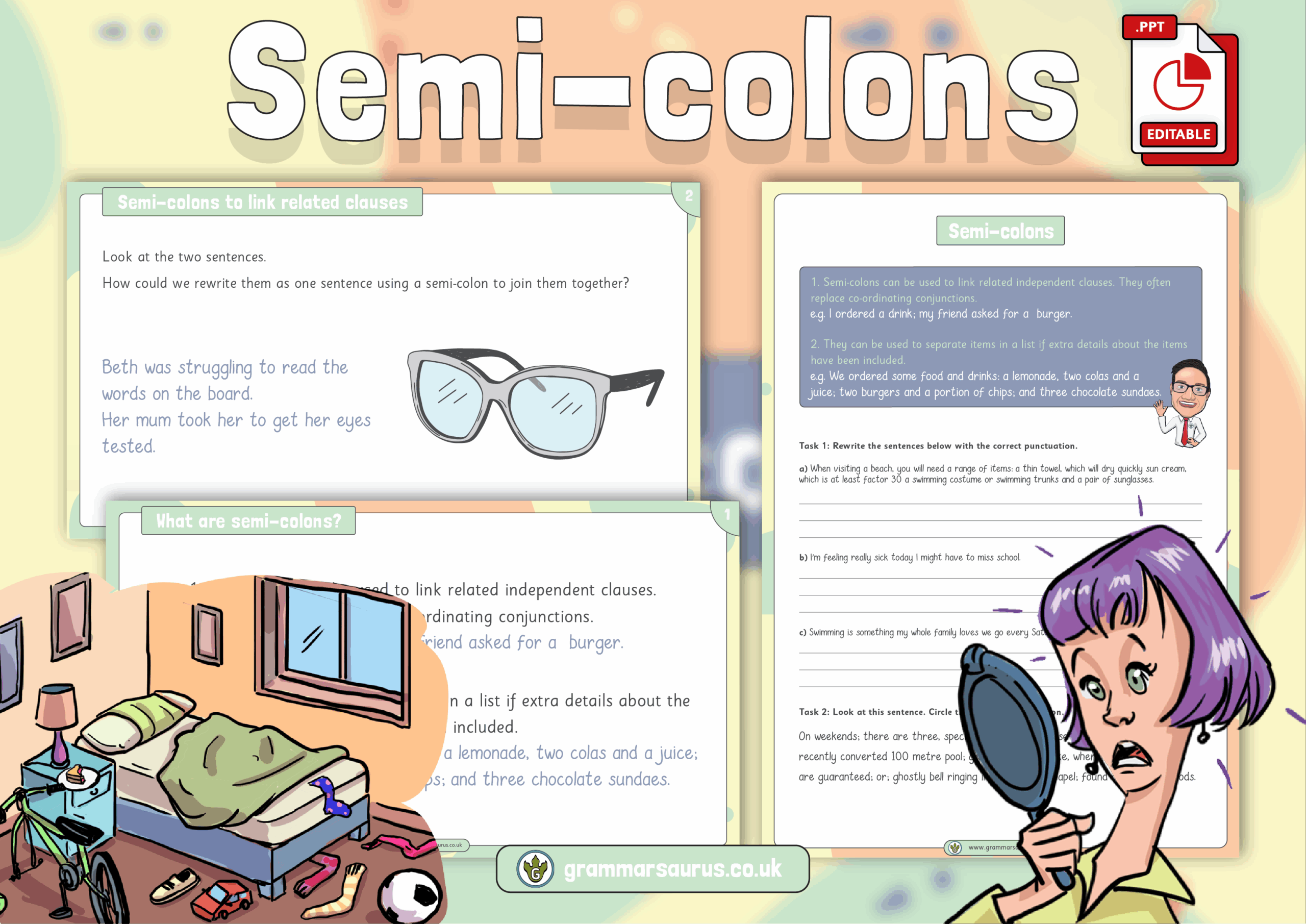 KS2 SPaG Semi colons Activity Pack Grammarsaurus