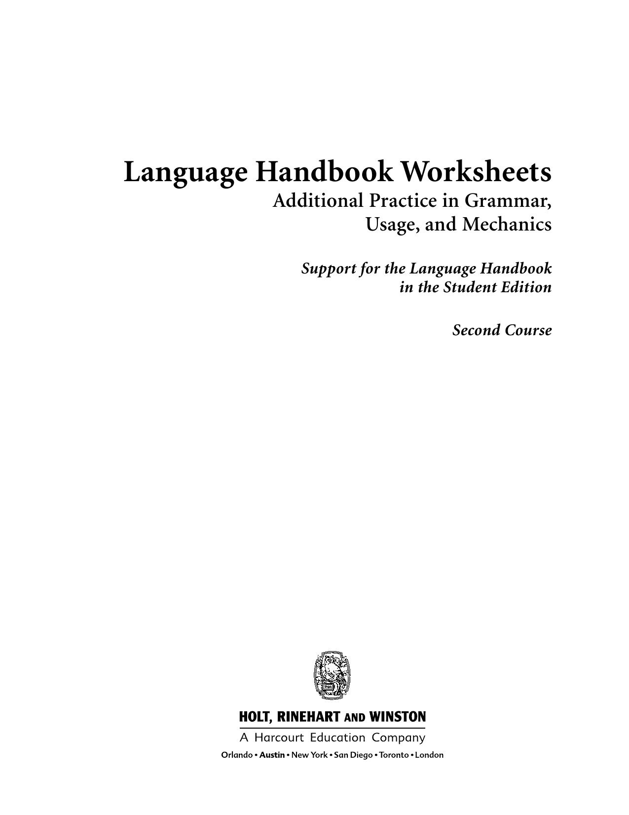 Language Handbook Worksheets Grammar Practice