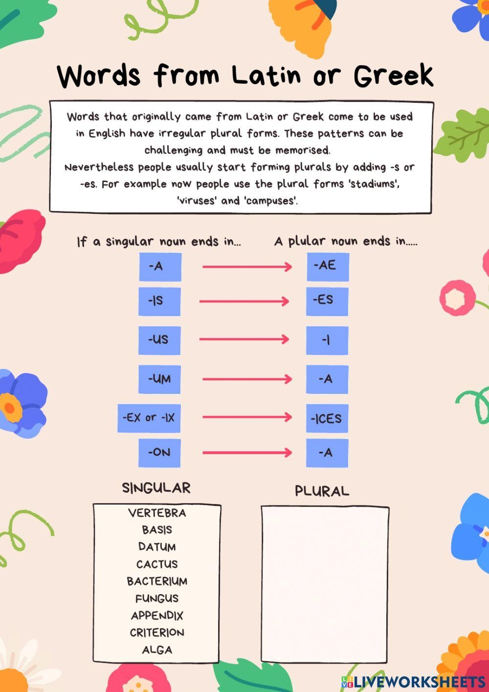 Latin And Greek Free Interactive Worksheets 2278586